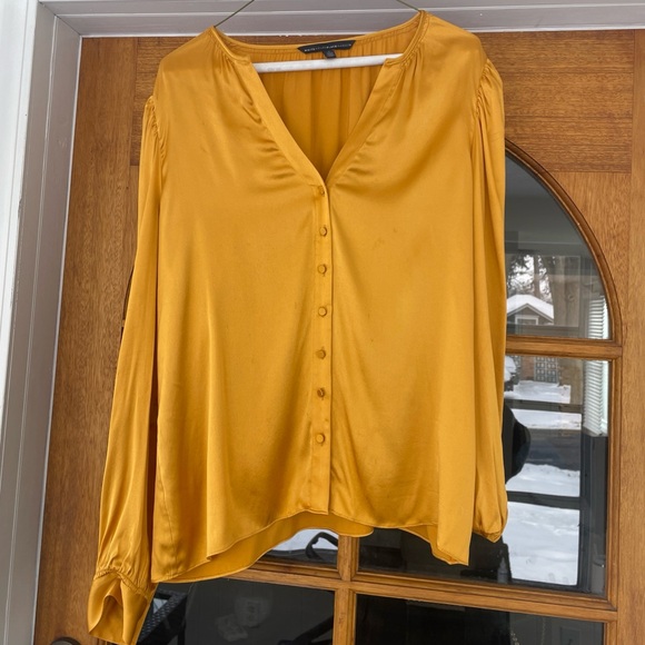 White House Black Market Tops - White House Black Market Silk Vintage Gold Blouse Size Large